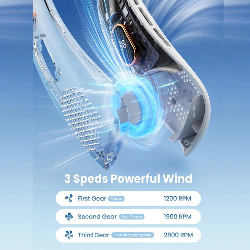 Ventilador de Pescoço Portátil com Ecrã Digital – Sem Hélices, Recarregável e Ultraleve