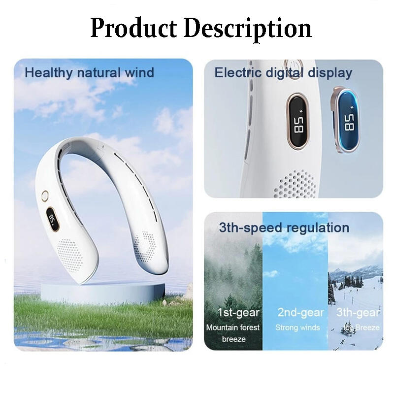 Ventilador de Pescoço Portátil com Ecrã Digital – Sem Hélices, Recarregável e Ultraleve